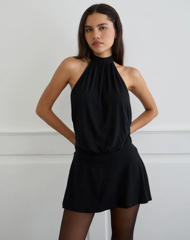 Vaklina Mini Dress in Rayon Jersey Black sold by Motel Rocks