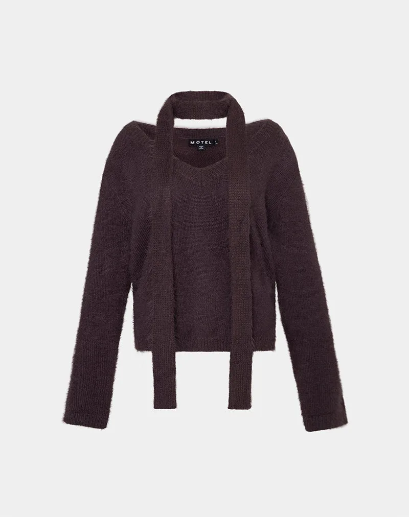 Dikara Jumper with Scarf in Knit Brown sold by Motel Rocks product image thumbnail 5