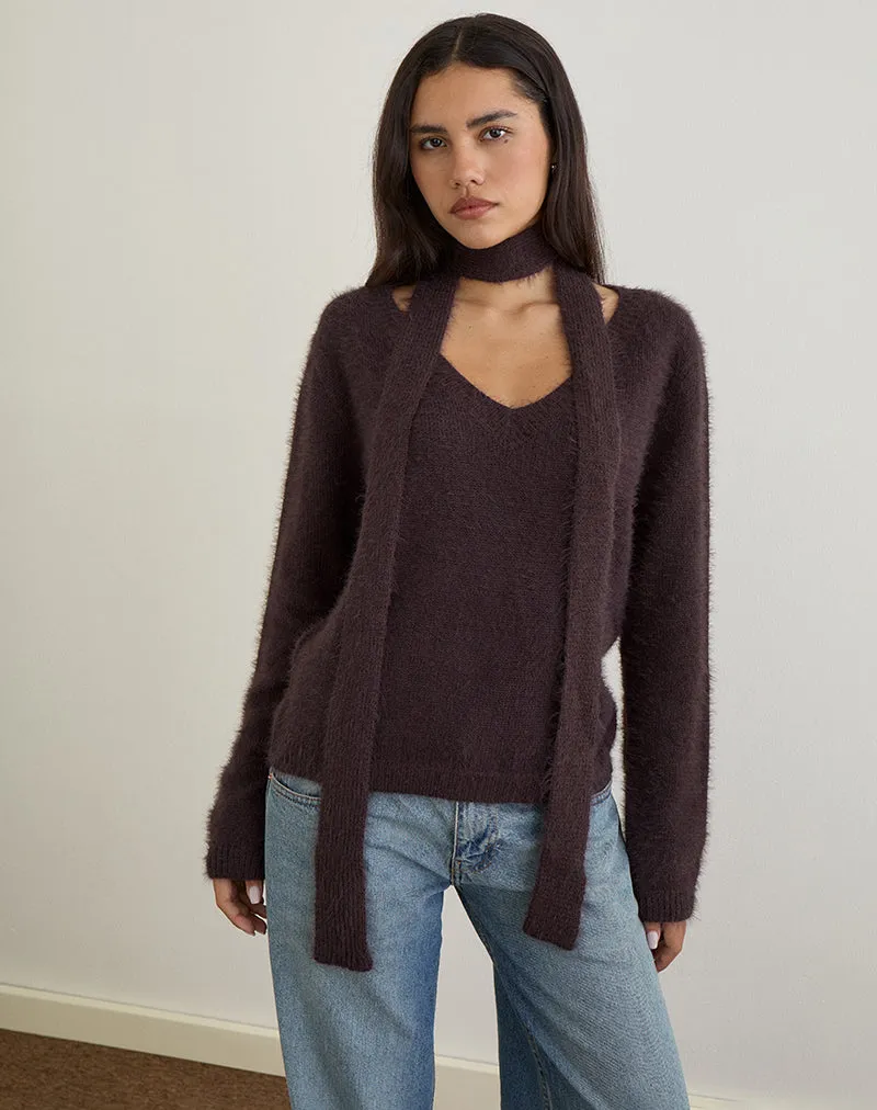 Dikara Jumper with Scarf in Knit Brown sold by Motel Rocks product image thumbnail 4