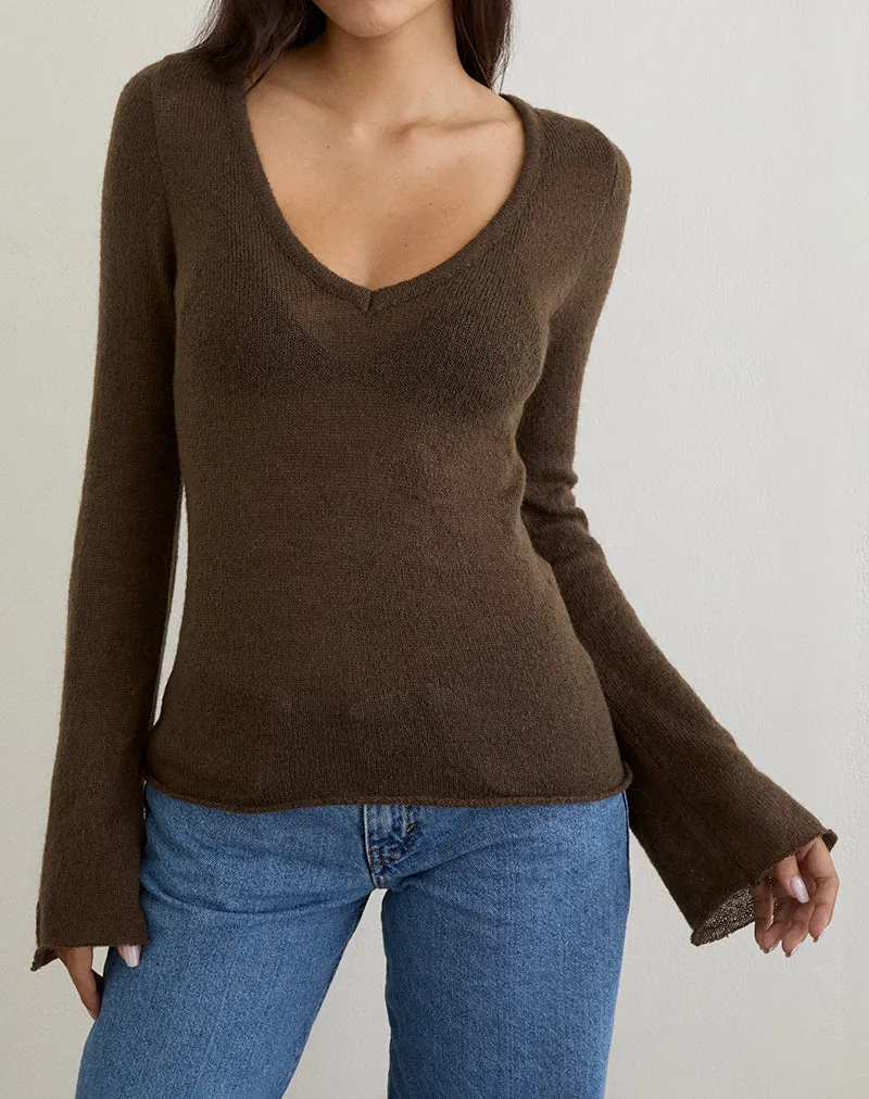 Ashla Top in Sheer Knit Dark Chocolate sold by Motel Rocks product image thumbnail 3