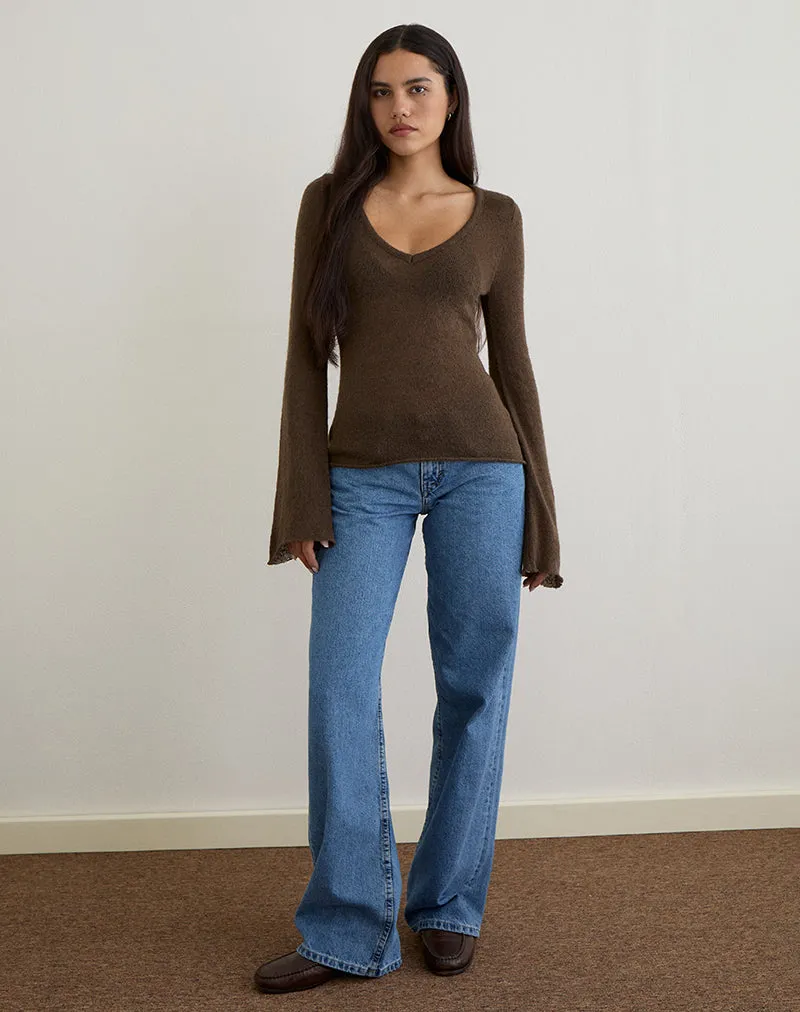 Ashla Top in Sheer Knit Dark Chocolate sold by Motel Rocks product image thumbnail 2