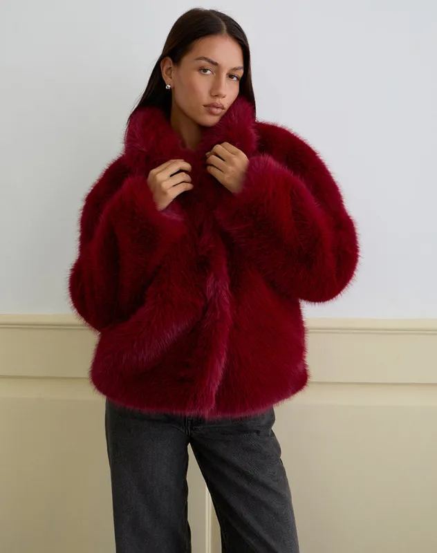 Joji Jacket in Faux Fur Cherry sold by Motel Rocks