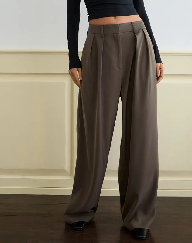 Nala Wide Pleat Trouser in Tailoring Truffle sold by Motel Rocks