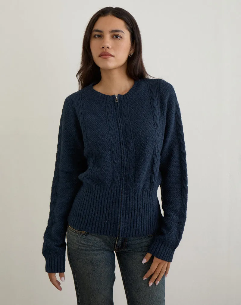 Anitra Cardigan in Cable Knit Navy sold by Motel Rocks product image thumbnail 3