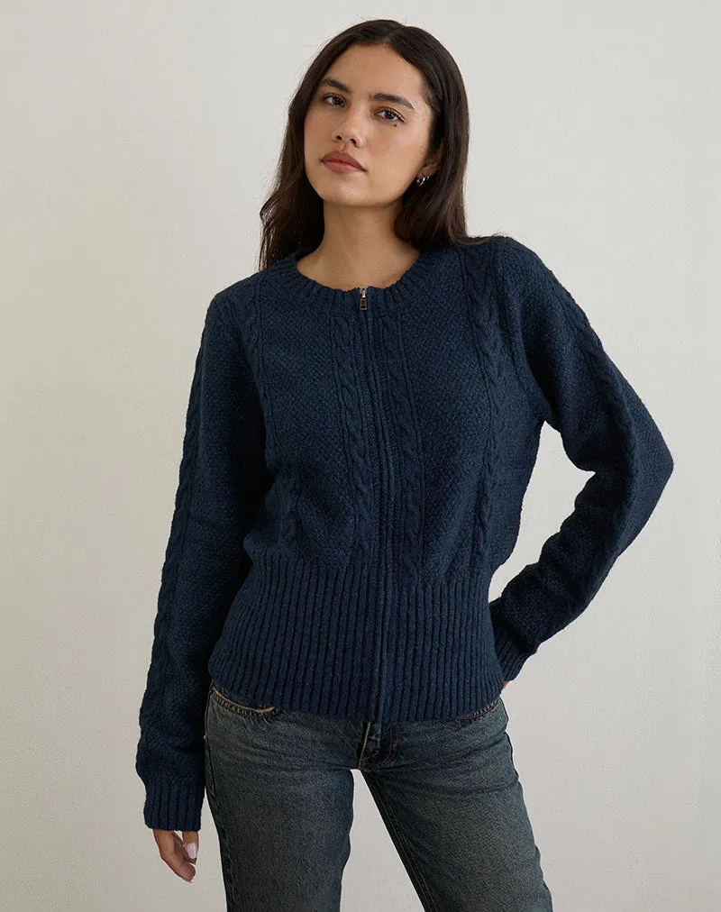 Anitra Cardigan in Cable Knit Navy sold by Motel Rocks product image thumbnail 2