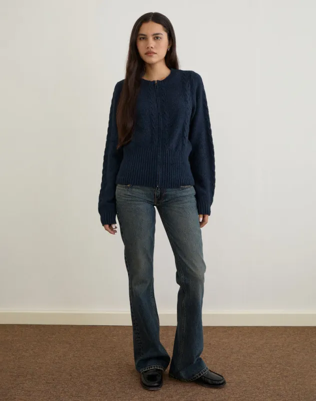 Anitra Cardigan in Cable Knit Navy sold by Motel Rocks