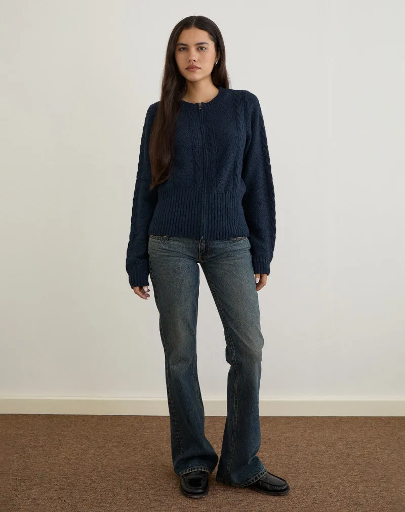 Anitra Cardigan in Cable Knit Navy sold by Motel Rocks