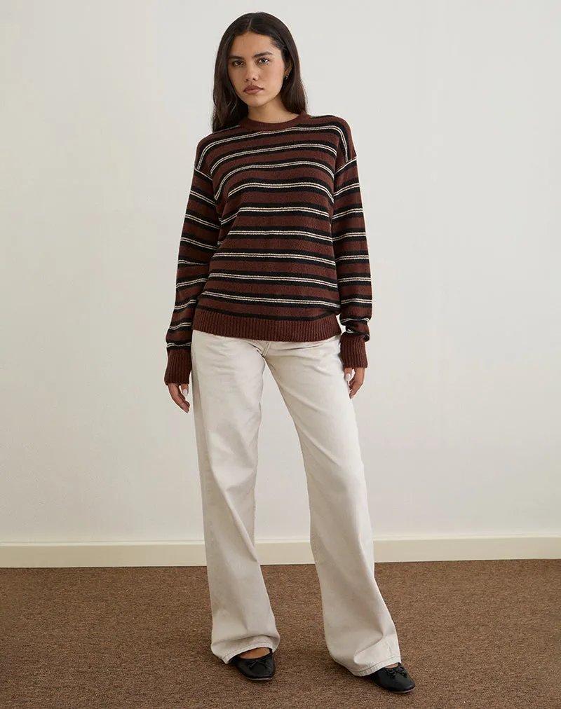 Ishari Jumper in Stripe Brown Multi sold by Motel Rocks product image thumbnail 3