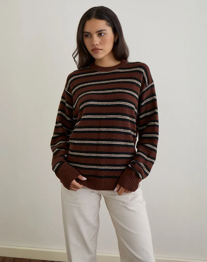 Ishari Jumper in Stripe Brown Multi sold by Motel Rocks product image thumbnail 5