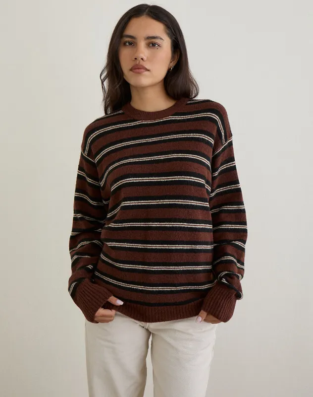 Ishari Jumper in Stripe Brown Multi sold by Motel Rocks
