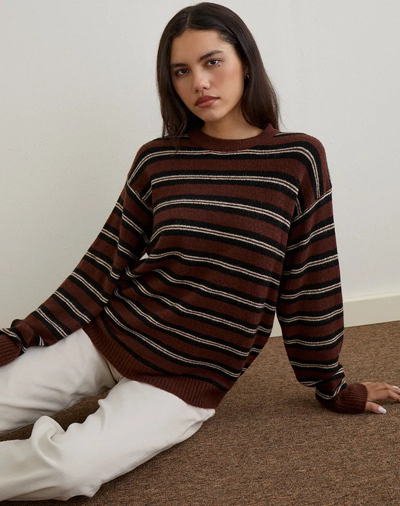 Ishari Jumper in Stripe Brown Multi sold by Motel Rocks product image thumbnail 2