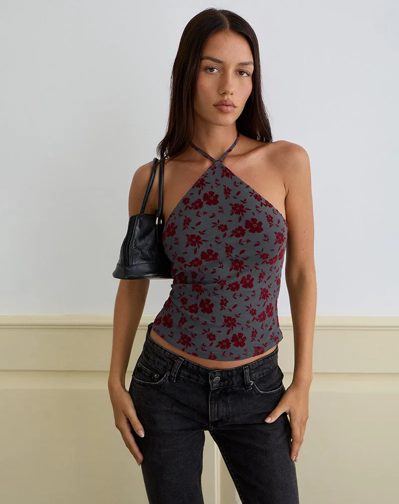 Arira Halter Top in Garden Floral Blue Grey sold by Motel Rocks product image thumbnail 5