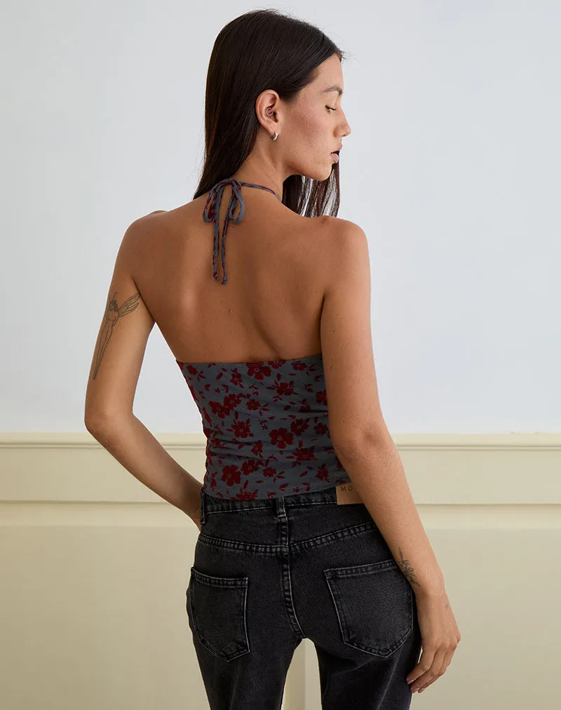 Arira Halter Top in Garden Floral Blue Grey sold by Motel Rocks product image thumbnail 3