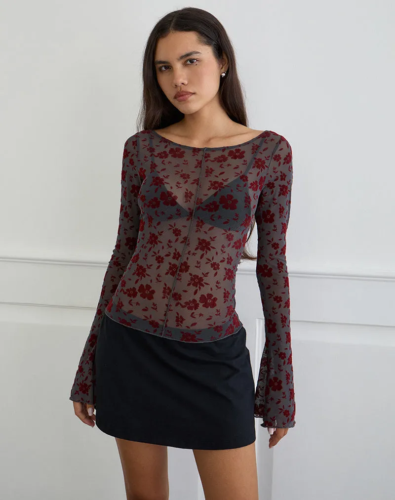 Zerlin Top in Garden Floral Blue Grey sold by Motel Rocks product image thumbnail 2