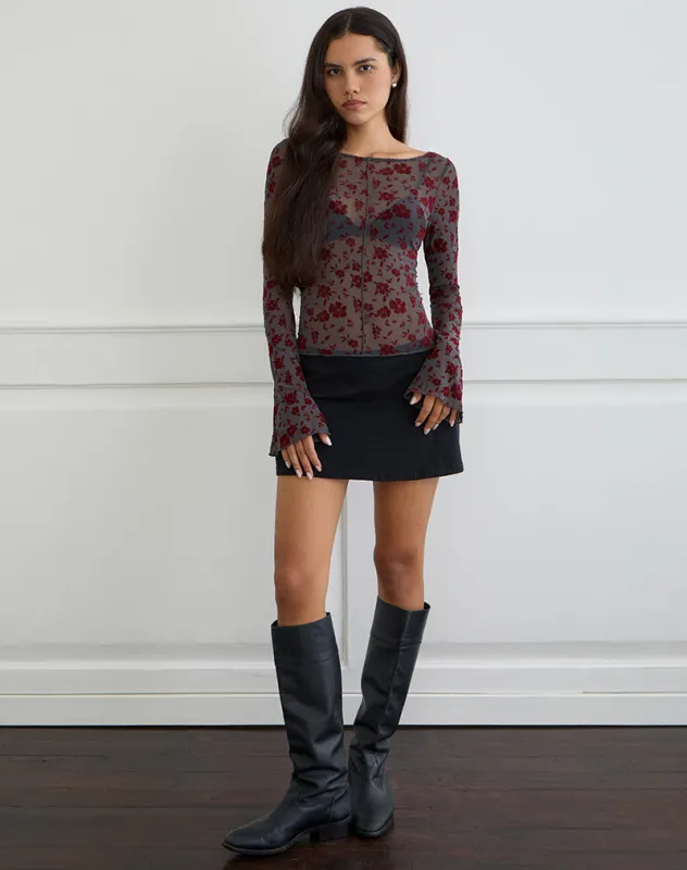 Zerlin Top in Garden Floral Blue Grey sold by Motel Rocks