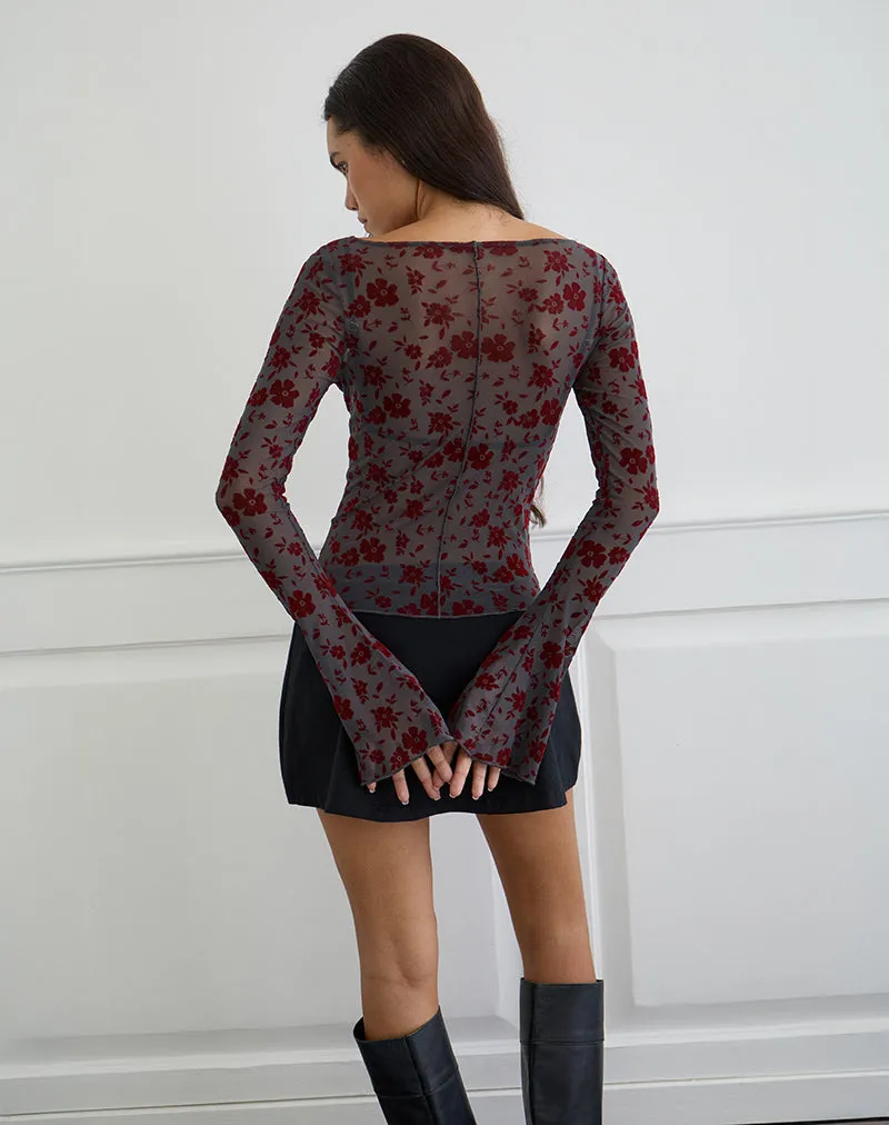 Zerlin Top in Garden Floral Blue Grey sold by Motel Rocks product image thumbnail 3