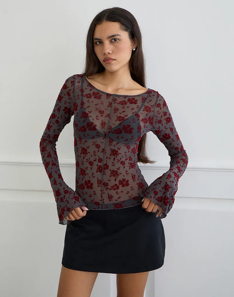 Zerlin Top in Garden Floral Blue Grey sold by Motel Rocks product image thumbnail 4