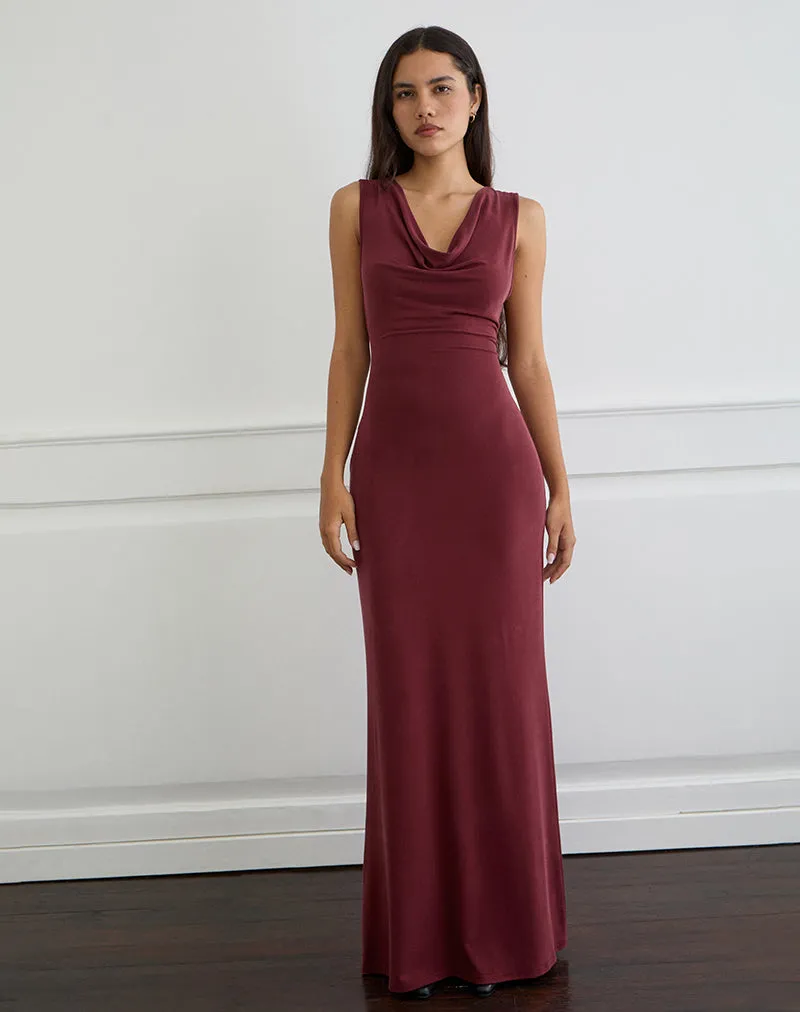 Namra Cowl Neck Maxi Dress in Cupro Burgundy sold by Motel Rocks product image thumbnail 4