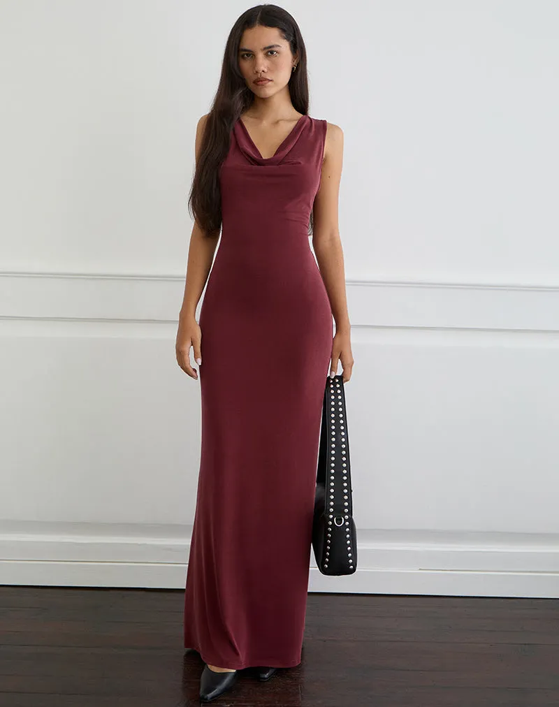 Namra Cowl Neck Maxi Dress in Cupro Burgundy sold by Motel Rocks product image thumbnail 2