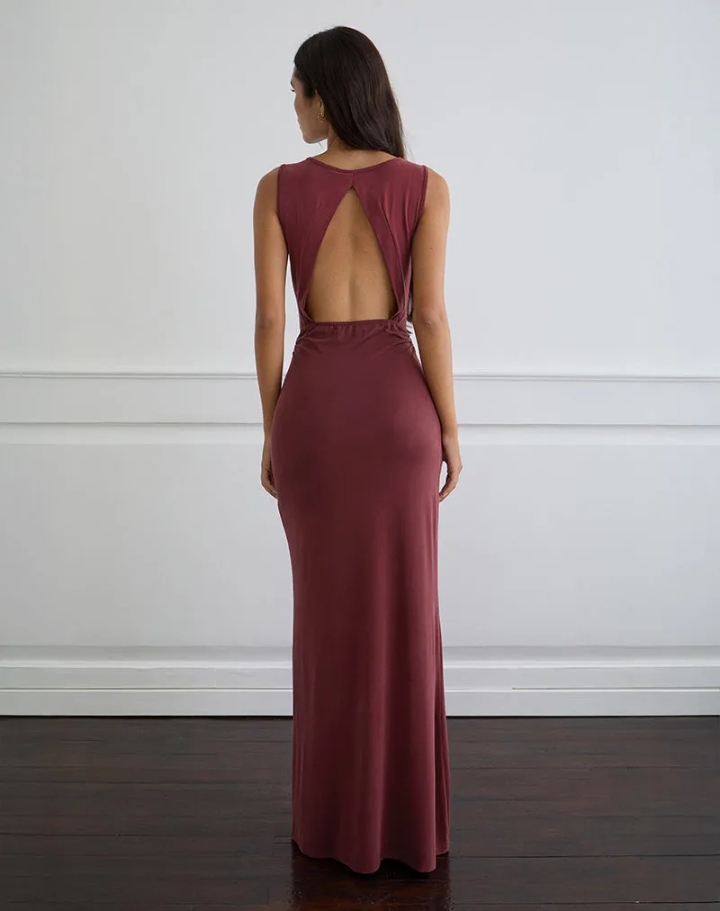 Namra Cowl Neck Maxi Dress in Cupro Burgundy sold by Motel Rocks product image thumbnail 3