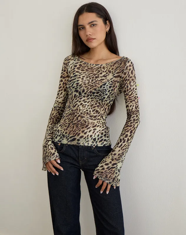 Tineko Long Sleeve Top in Leopard Dance Brown made by Motel Rocks