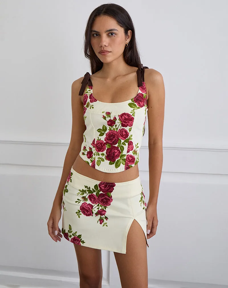 Jatmi Corset Top in Bouquet Roses Cream sold by Motel Rocks