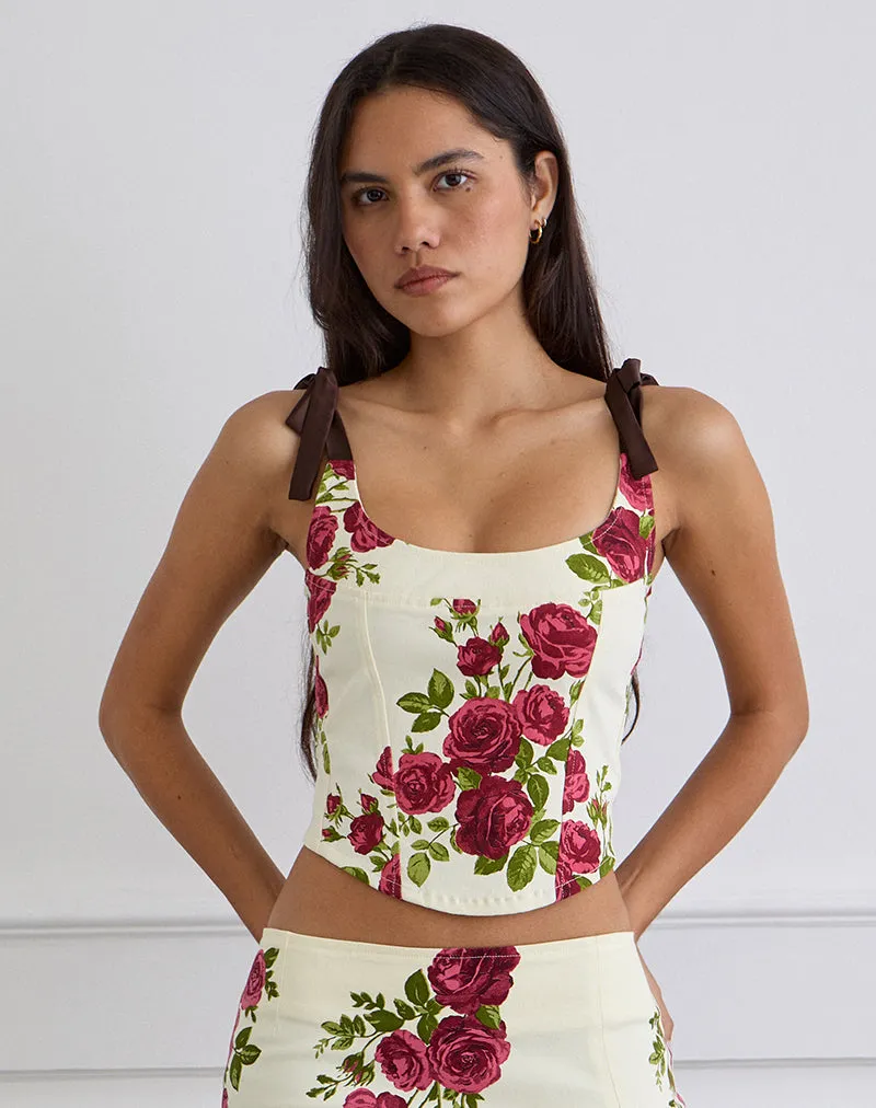 Jatmi Corset Top in Bouquet Roses Cream sold by Motel Rocks product image thumbnail 2