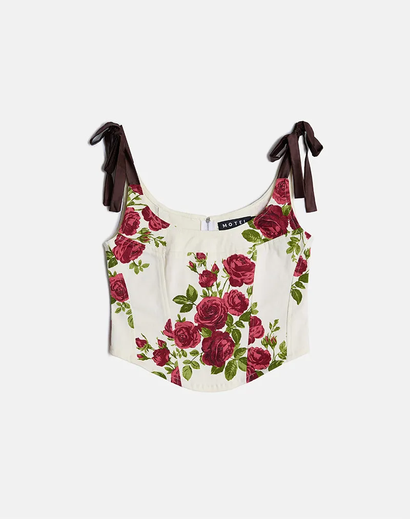 Jatmi Corset Top in Bouquet Roses Cream sold by Motel Rocks product image thumbnail 4
