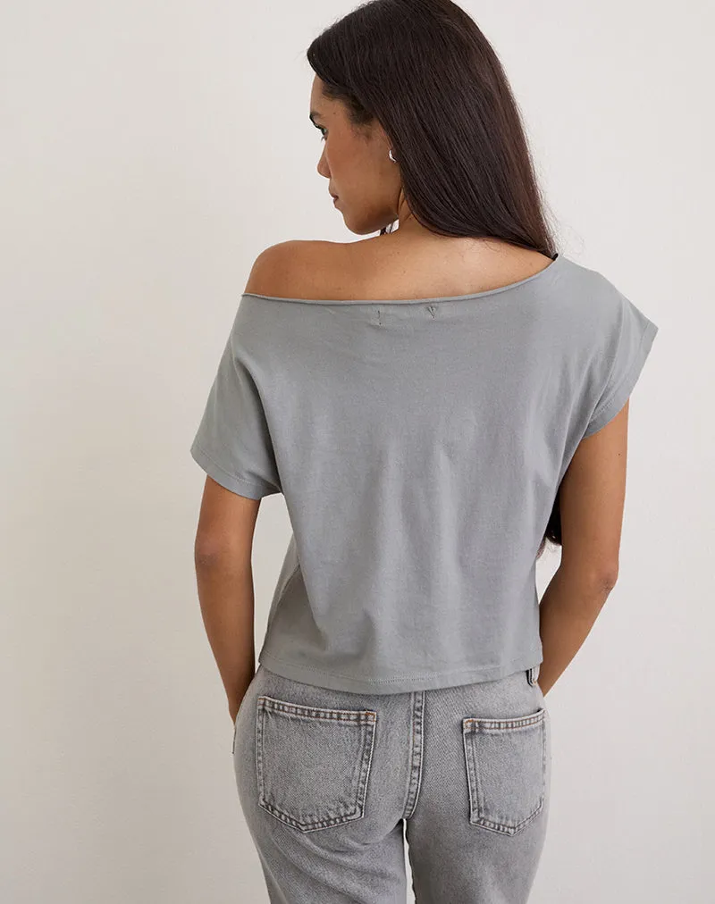 Balia Asymmetric Short Sleeve Basic Top in Grey with Blurred Rose Print sold by Motel Rocks product image thumbnail 5