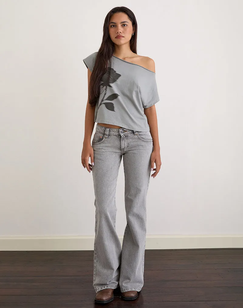 Balia Asymmetric Short Sleeve Basic Top in Grey with Blurred Rose Print sold by Motel Rocks product image thumbnail 3