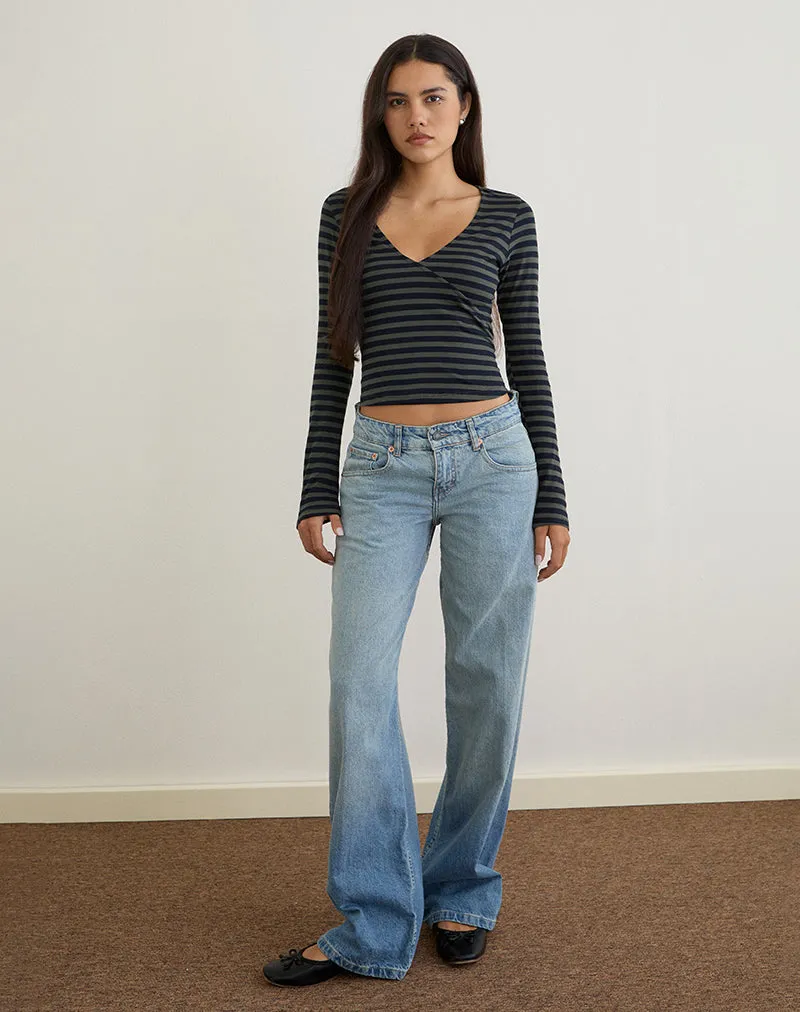 Dulcet Ribbed Plunge Top in Classic Striped Navy and Grey sold by Motel Rocks product image thumbnail 3