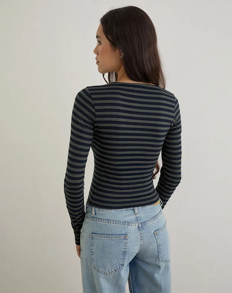 Dulcet Ribbed Plunge Top in Classic Striped Navy and Grey sold by Motel Rocks product image thumbnail 5