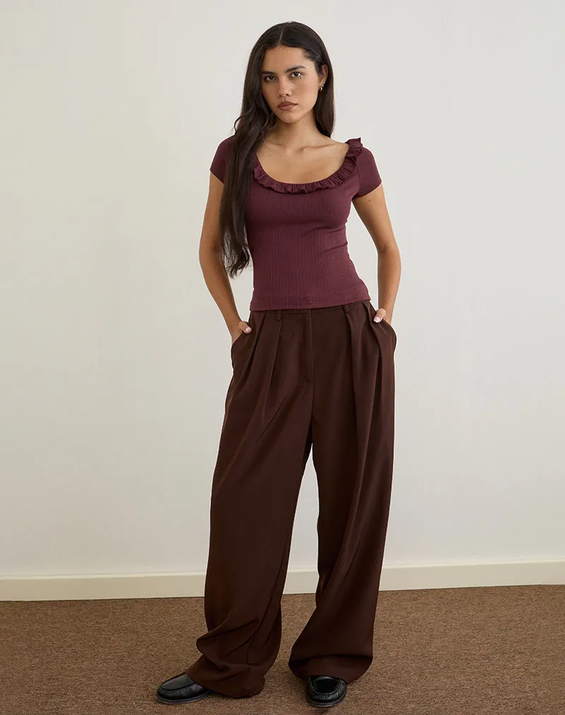 Mitali Top with Ruffle in Pointelle Burgundy sold by Motel Rocks product image thumbnail 4
