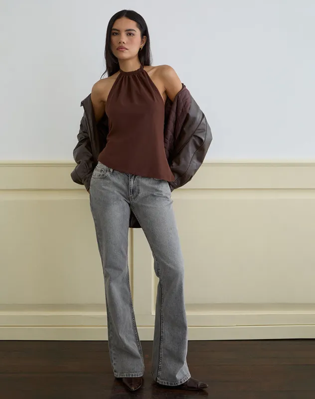 Astina Halterneck Top in Chiffon Brown sold by Motel Rocks
