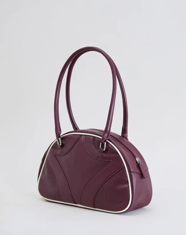 Bowler Bag in Cream and Burgundy sold by Motel Rocks