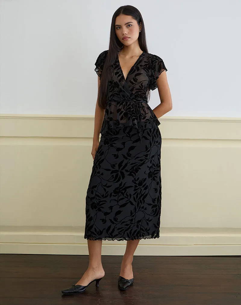 Giuliana Wrap Top in Flock Leaf Flower Black sold by Motel Rocks product image thumbnail 3