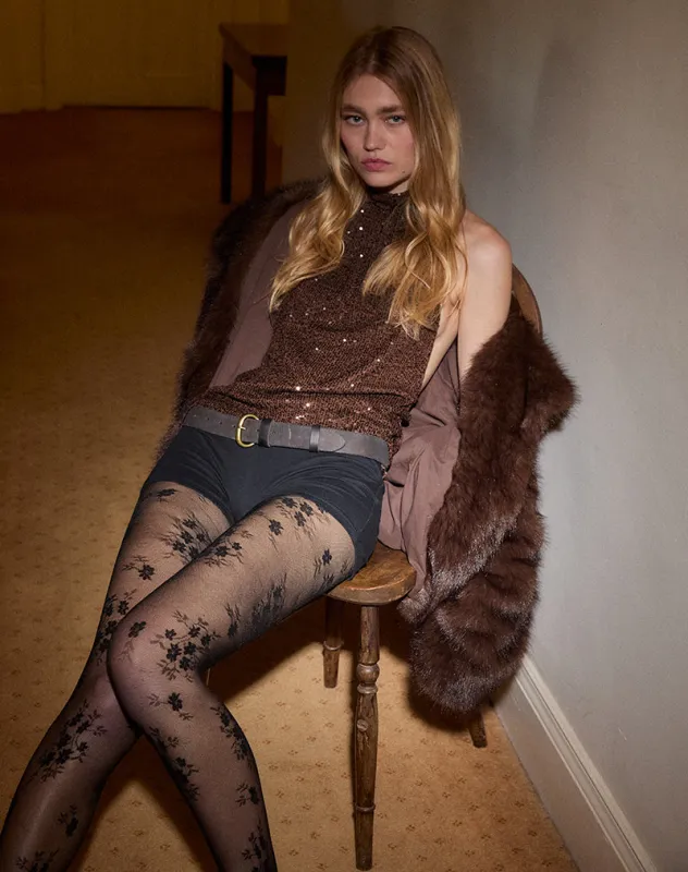 Beyi Halter Top in Drape Sequin Brown sold by Motel Rocks