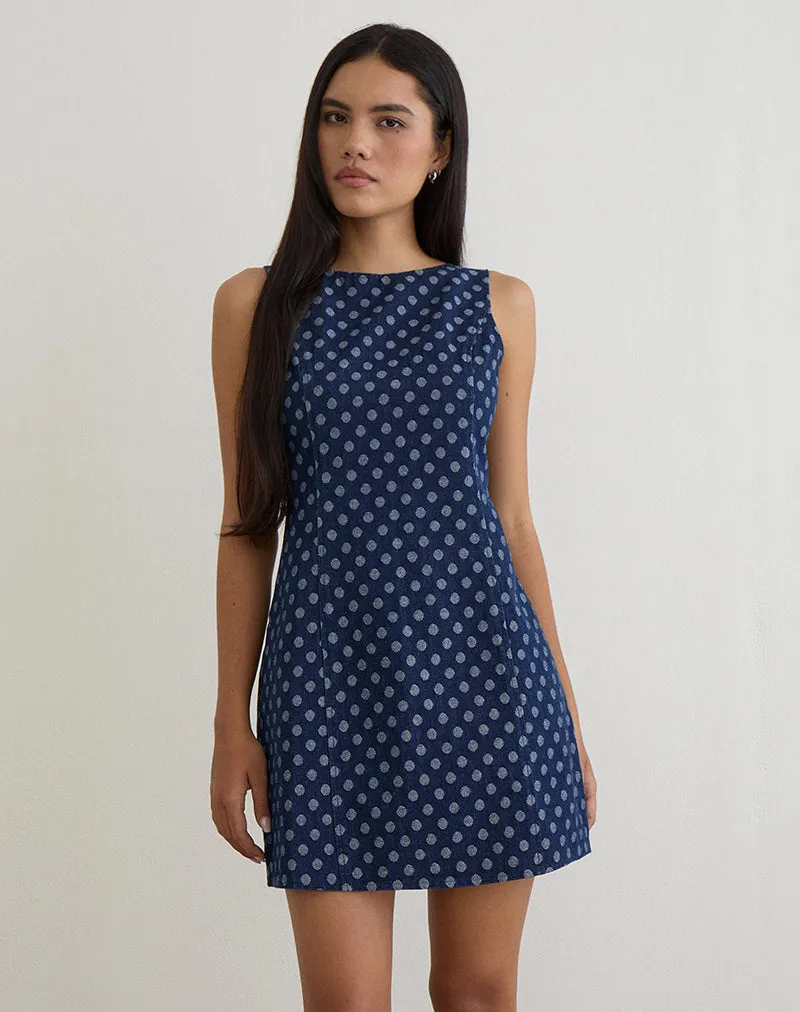 Ayura Dress in Polka Chambray Indigo sold by Motel Rocks