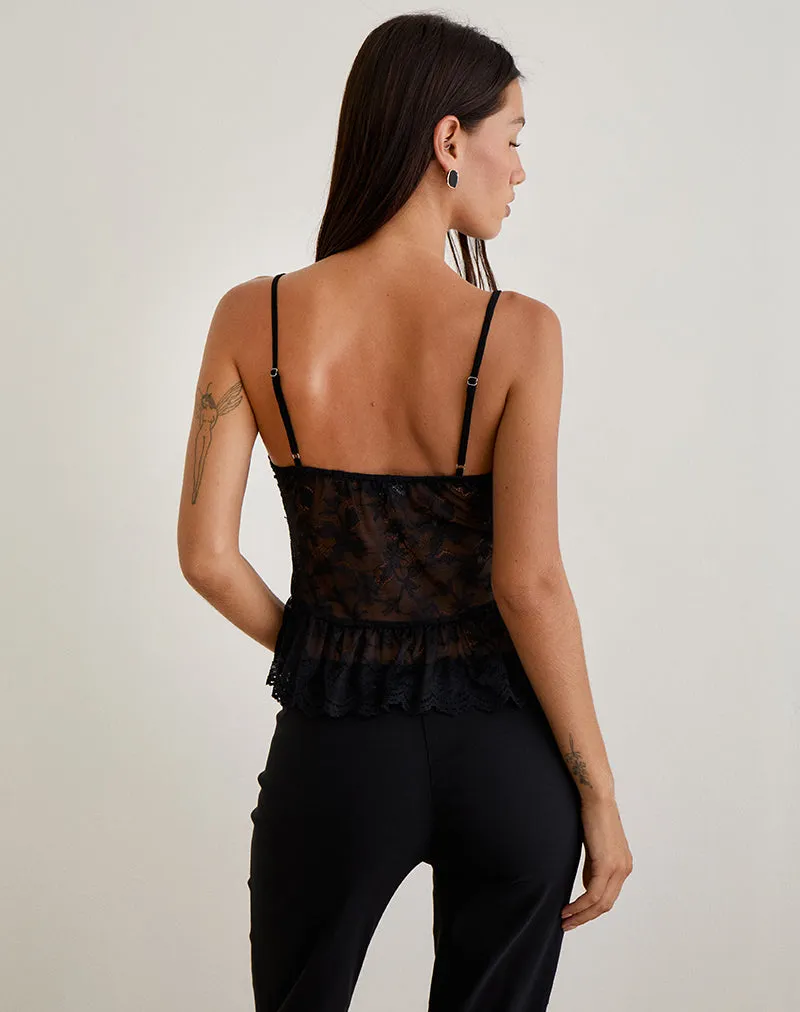 Arin Ruffle Cami Top in Floral Lace Black sold by Motel Rocks product image thumbnail 5