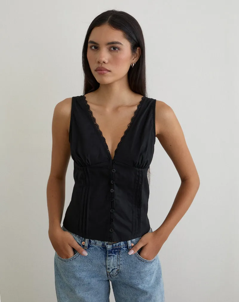 Lasily V Neck Corset Top in Black sold by Motel Rocks