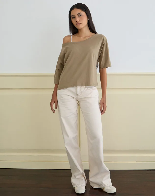 Daimin Off the Shoulder Top in Jersey Khaki made by Motel Rocks