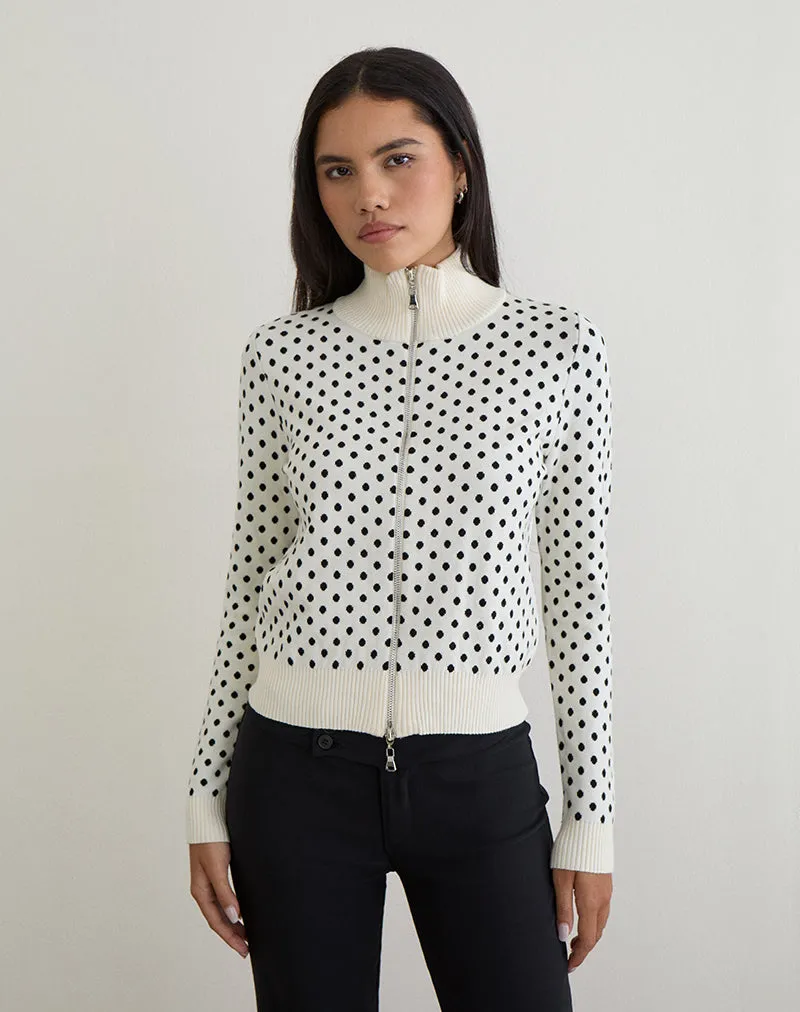 Talisa Zip Through Knit Jacket in Tiny Polka Ivory sold by Motel Rocks product image thumbnail 4