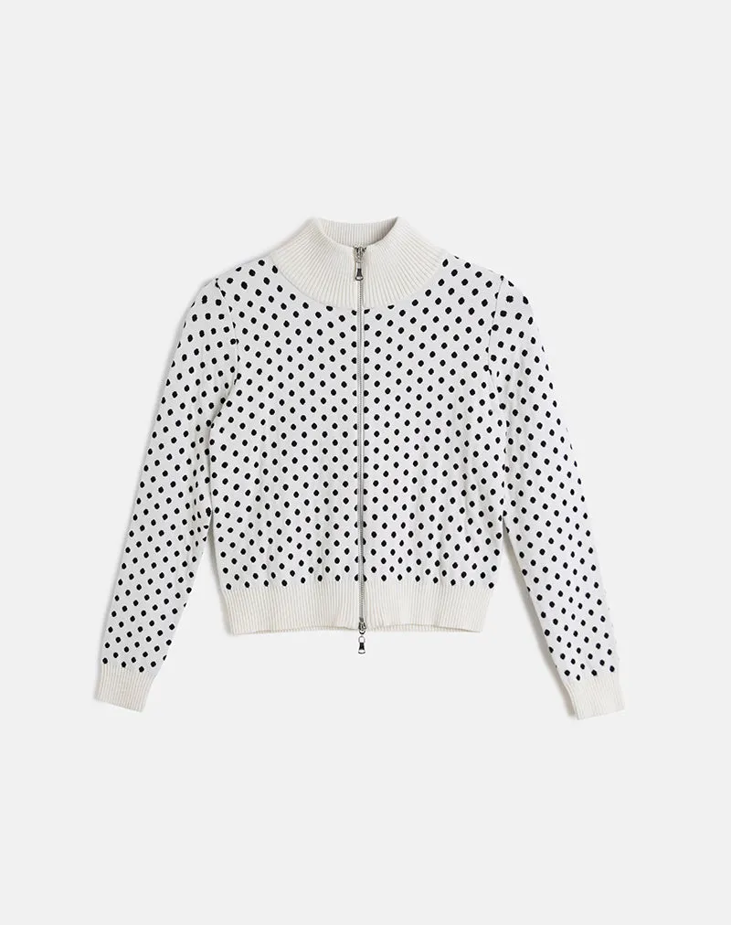 Talisa Zip Through Knit Jacket in Tiny Polka Ivory sold by Motel Rocks product image thumbnail 3