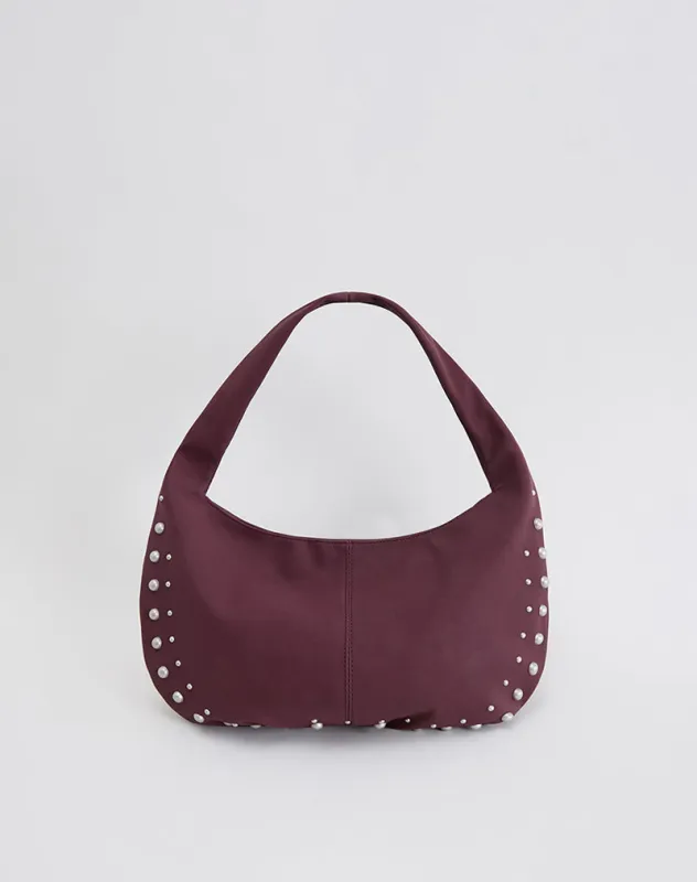 Studded Slouch Bag in Burgundy sold by Motel Rocks
