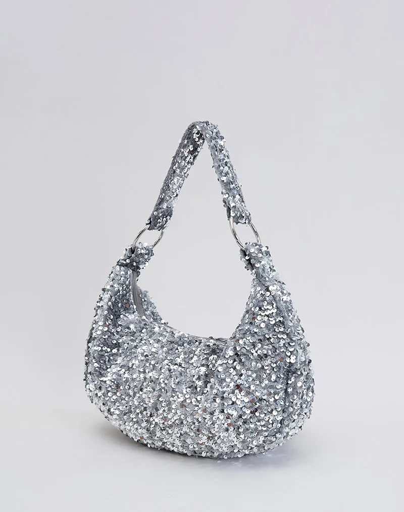 Sequin Hobo Bag in Silver sold by Motel Rocks product image thumbnail 4