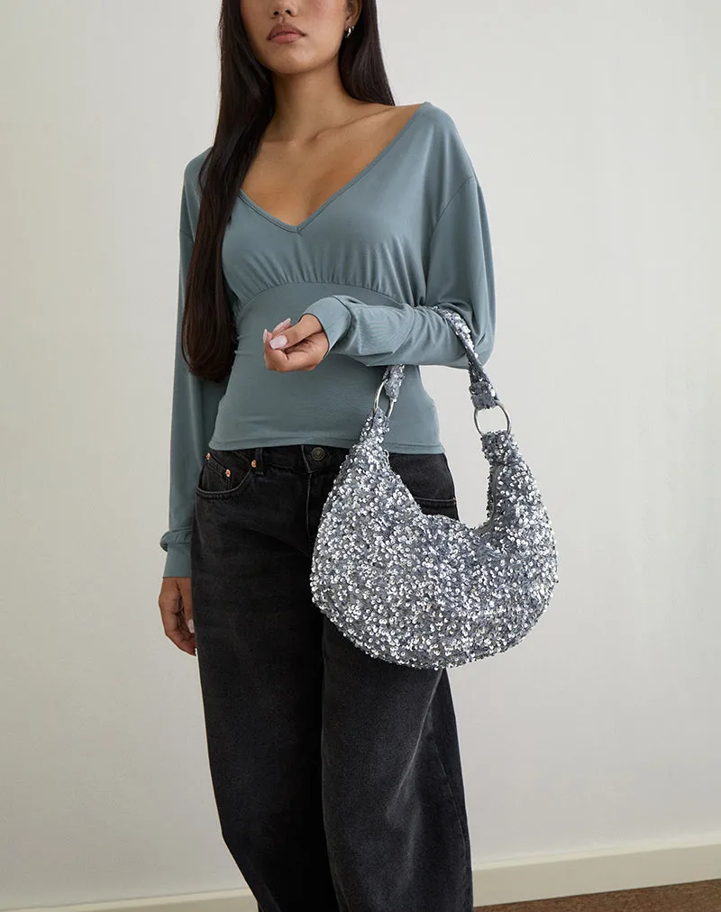 Sequin Hobo Bag in Silver sold by Motel Rocks product image thumbnail 2