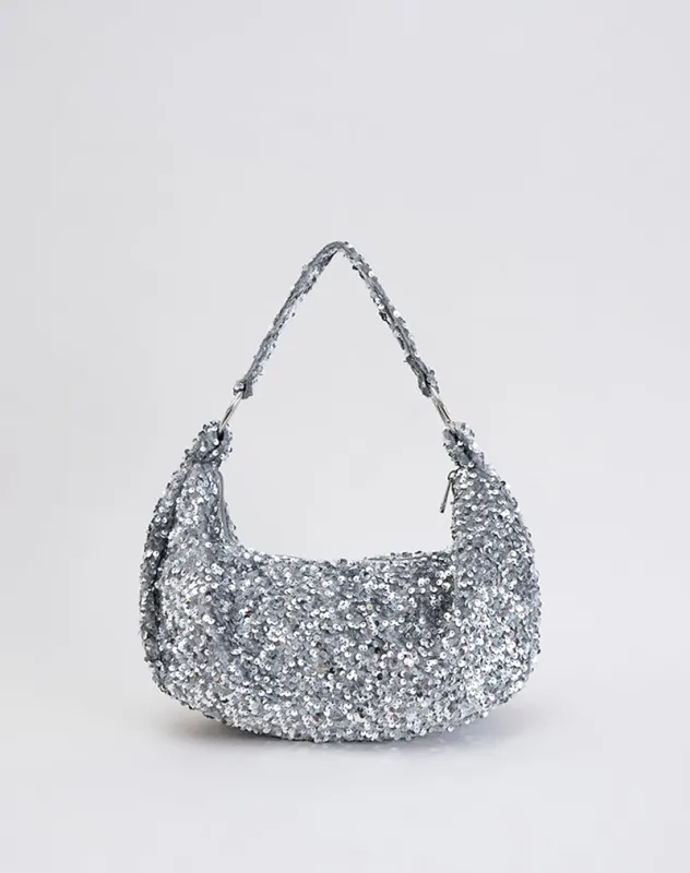 Sequin Hobo Bag in Silver sold by Motel Rocks