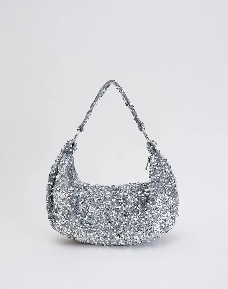 Sequin Hobo Bag in Silver sold by Motel Rocks