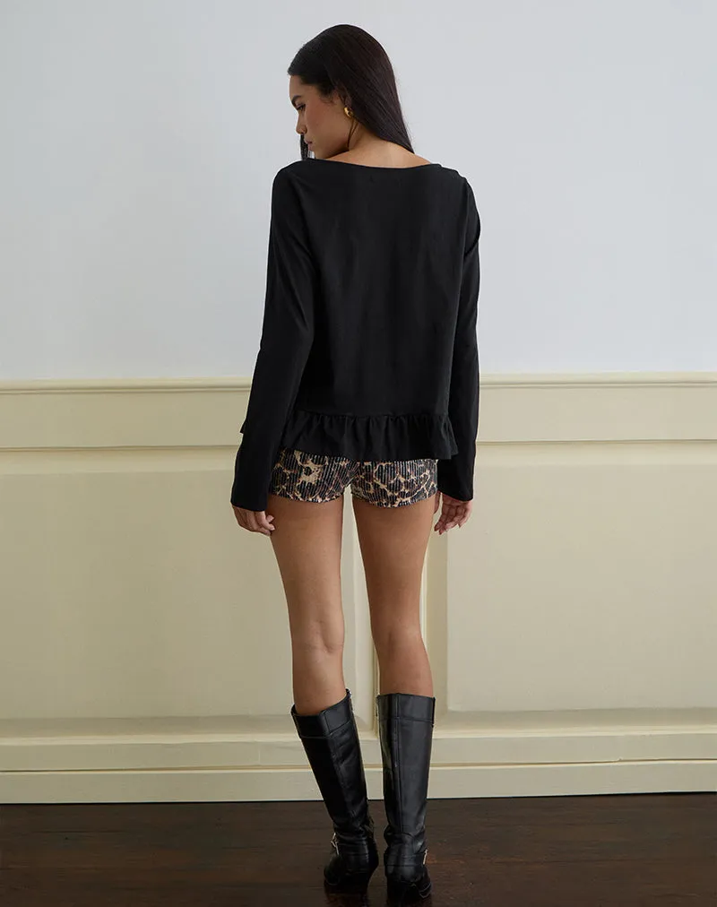 Vivala Boxy Long Sleeve Top in Black with Frill Hem sold by Motel Rocks product image thumbnail 4