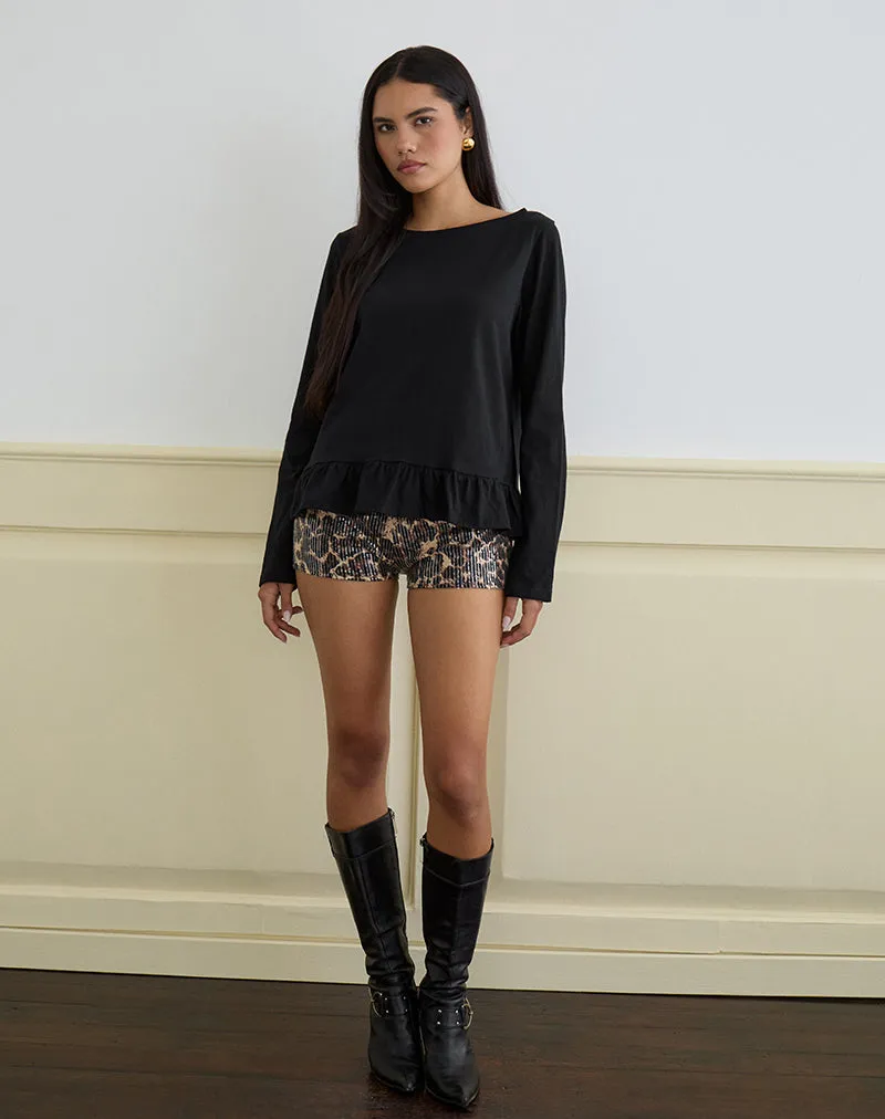 Vivala Boxy Long Sleeve Top in Black with Frill Hem sold by Motel Rocks product image thumbnail 3